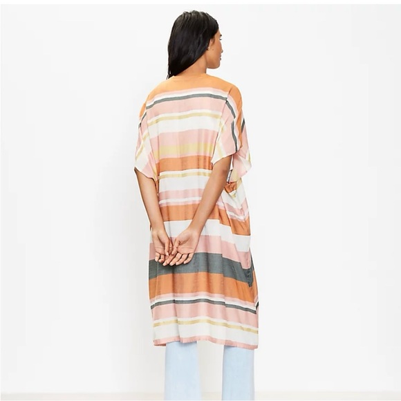 LOFT Striped Kimono Shawl Tunic Cover Up Muted Colors Light Pink Green White - Picture 5 of 9